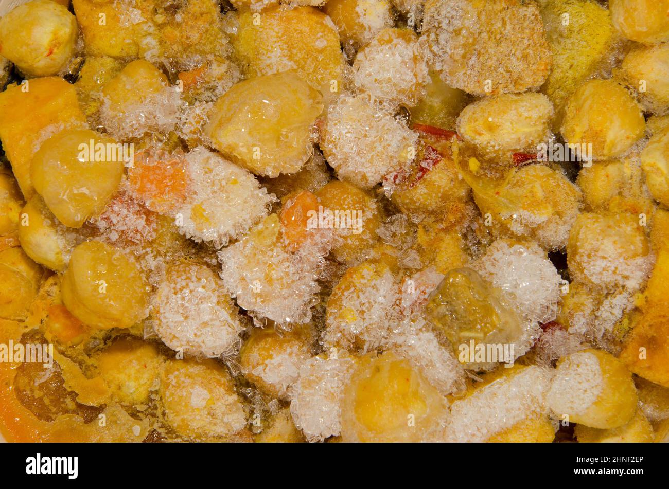 Cibo chiamato ropa vieja scongelamento. Playa de Arinaga. Aguimes. Gran Canaria. Isole Canarie. Spagna. Foto Stock
