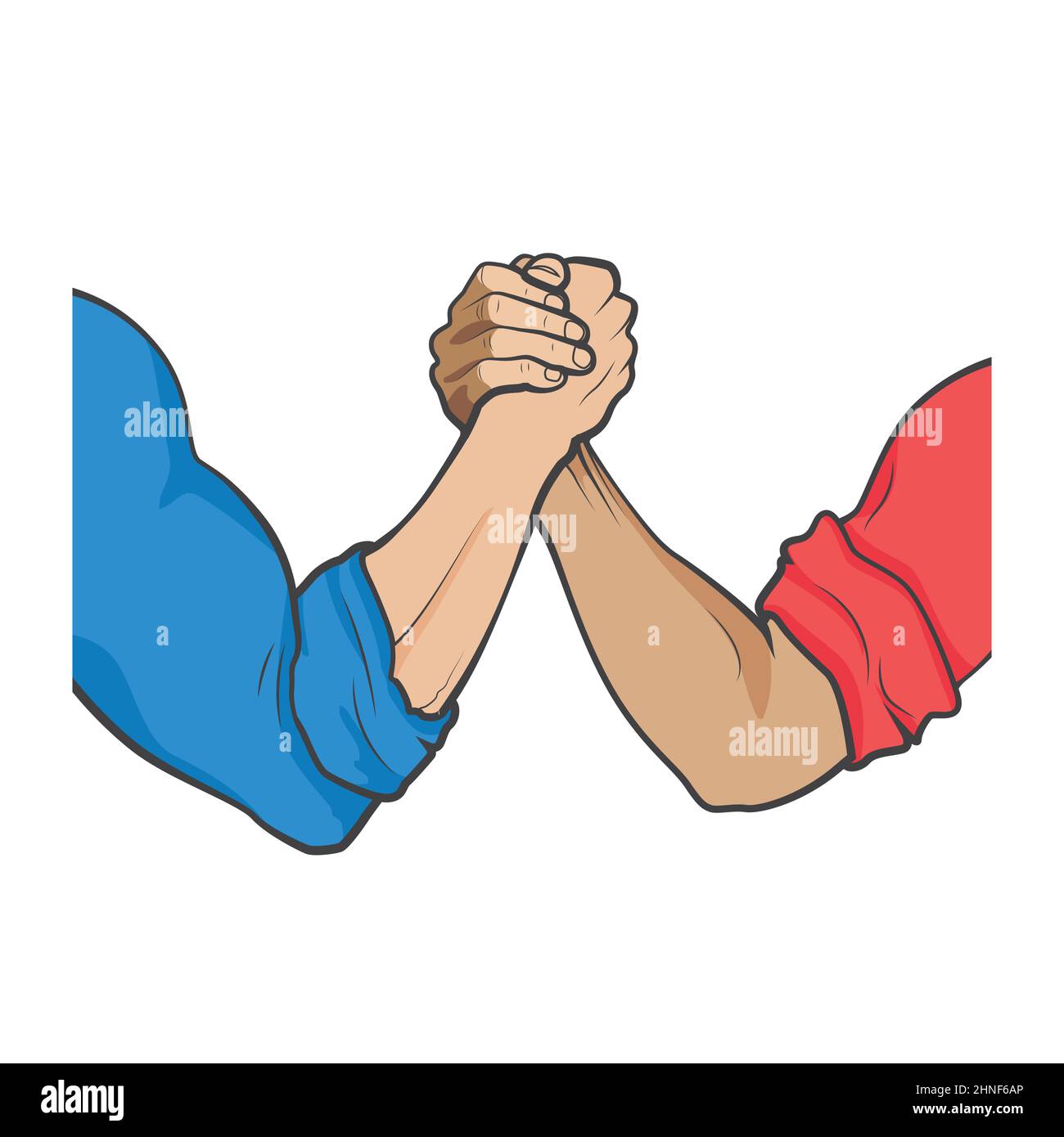 Sport di Armwrestling. Due braccia in competizione. Rosso e blu manica  avversario simbolo. Braccio wrestling vettore cartoon illustrazione. Gomiti  sulla grafica di gioco da tavolo s Immagine e Vettoriale - Alamy
