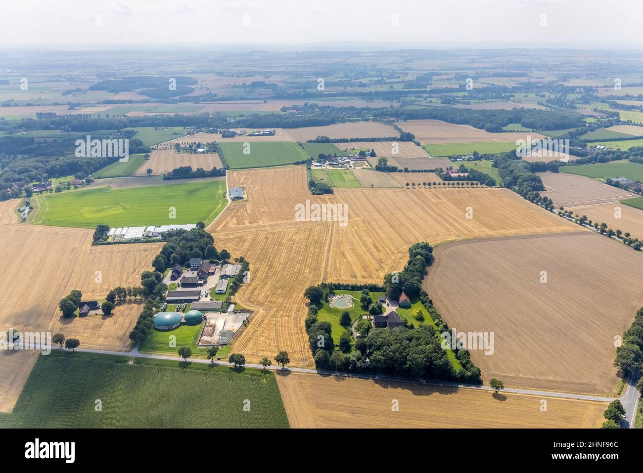 , Aerial view, aziende agricole Opsener StraÃƒÅ¸e a OsterbÃƒÂ¶nen, BÃƒÂ¶nen, zona della Ruhr, Renania settentrionale-Vestfalia, Germania, DE, Europa, fotografia aerea, aerea Foto Stock