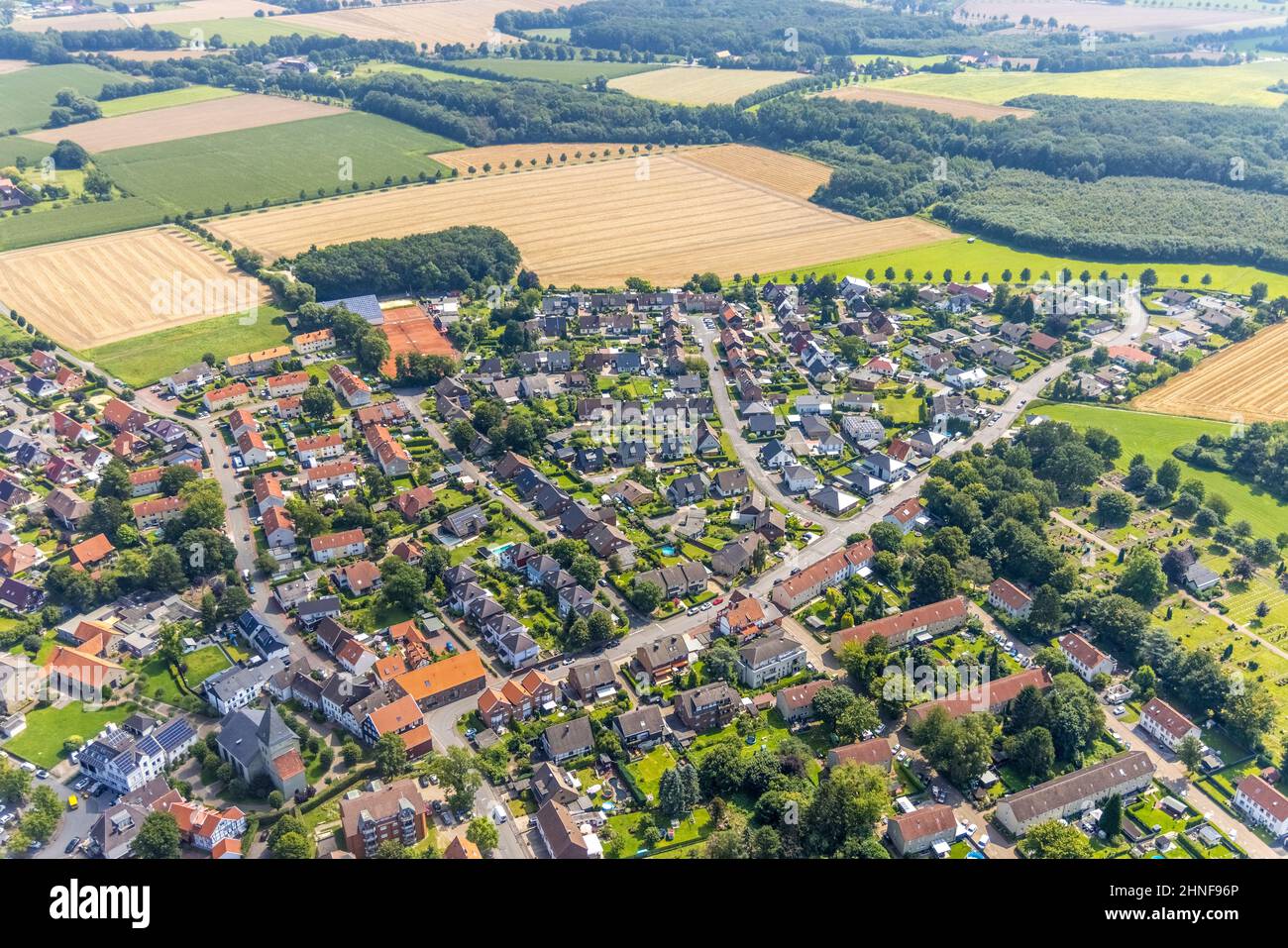 Vista aerea, vista locale Westerbönen, Bönen, zona della Ruhr, Renania settentrionale-Vestfalia, Germania, DE, Europa, imposta immobiliare, fotografia aerea, aeri Foto Stock