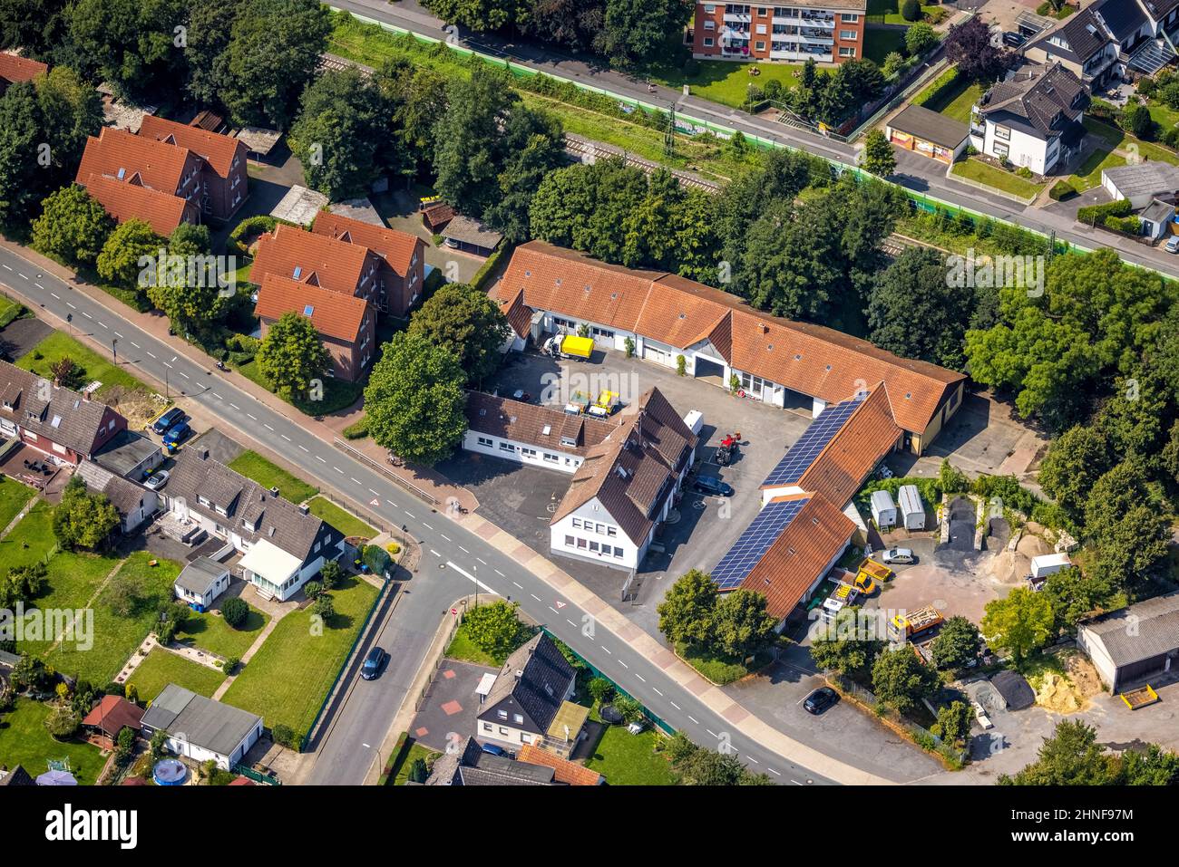 Vista aerea, cantiere del comune di Borgholz, Bönen, zona della Ruhr, Renania settentrionale-Vestfalia, Germania, Cantiere, DE, Europa, foto aerea Foto Stock