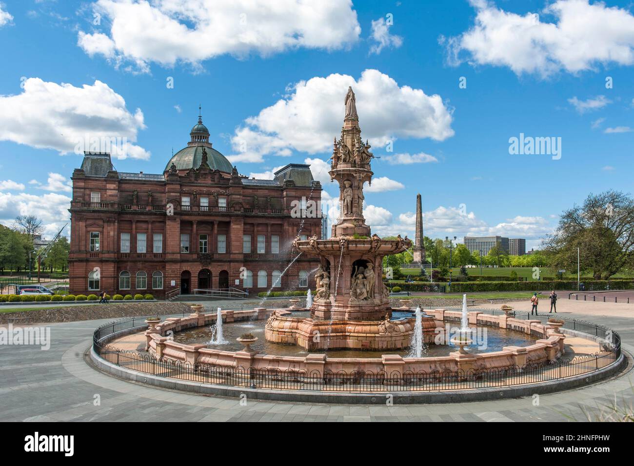 Neo-Renaissance, Peoples Palace e Doulton Fountain, Glasgow Green, Glasgow, Scozia, Gran Bretagna, Regno Unito Foto Stock