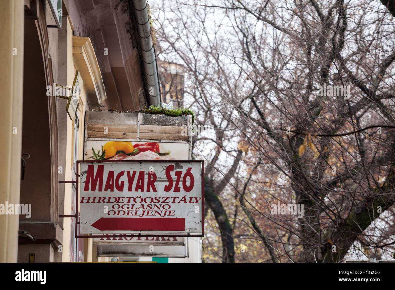 Foto della sede principale di Magyar szo a Subotica, Serbia. Magyar szo è un quotidiano in lingua ungherese in Vojvodina, Serbia. È stata fondata Foto Stock