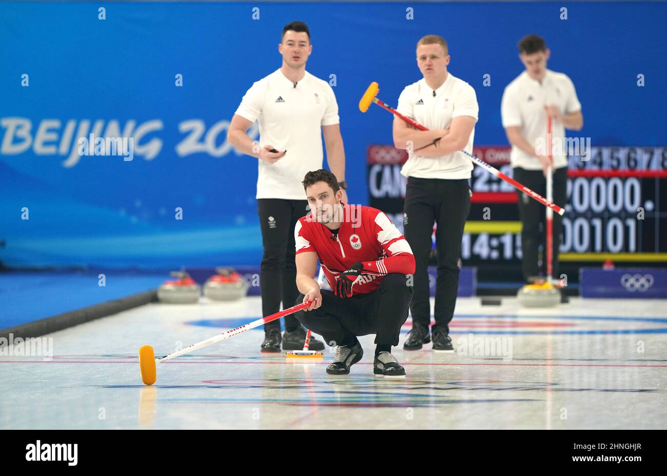 Il Canada Brett Gallant in azione contro la Gran Bretagna durante il giorno tredici dei Giochi Olimpici invernali di Pechino 2022 al National Aquatics Center in Cina. Data immagine: Giovedì 17 febbraio 2022. Foto Stock