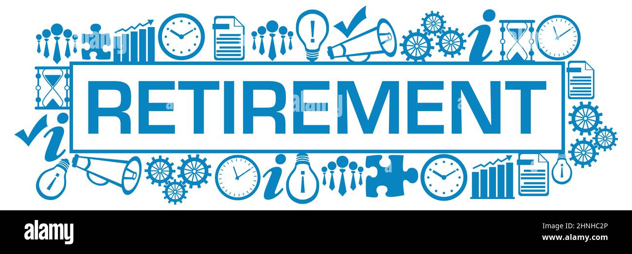 Simboli aziendali di ritiro circondati da Box Blue Foto Stock