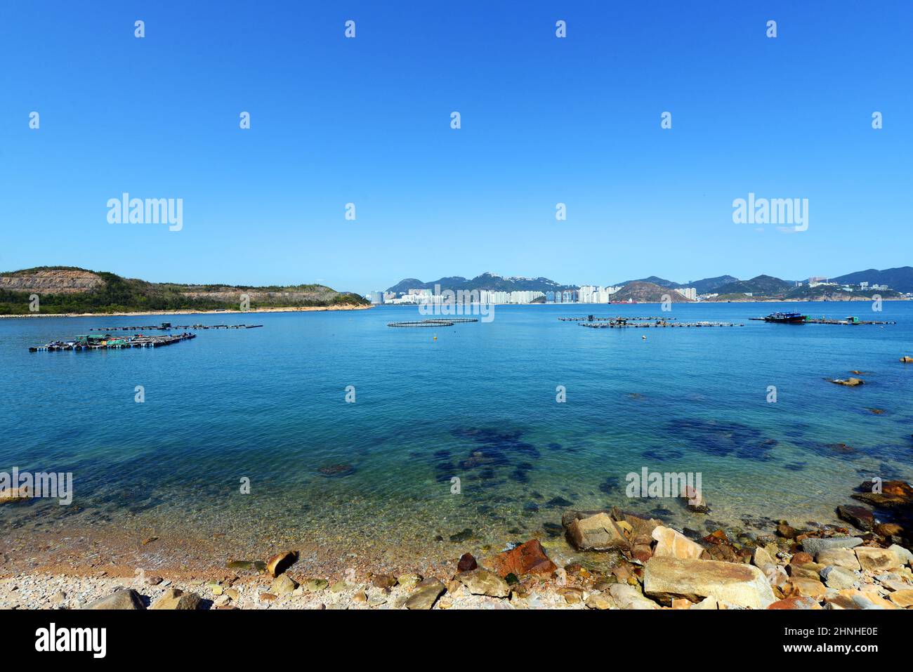 Aziende di acquacoltura a Pichic Bay, Lamma Island, Hong Kong. Foto Stock