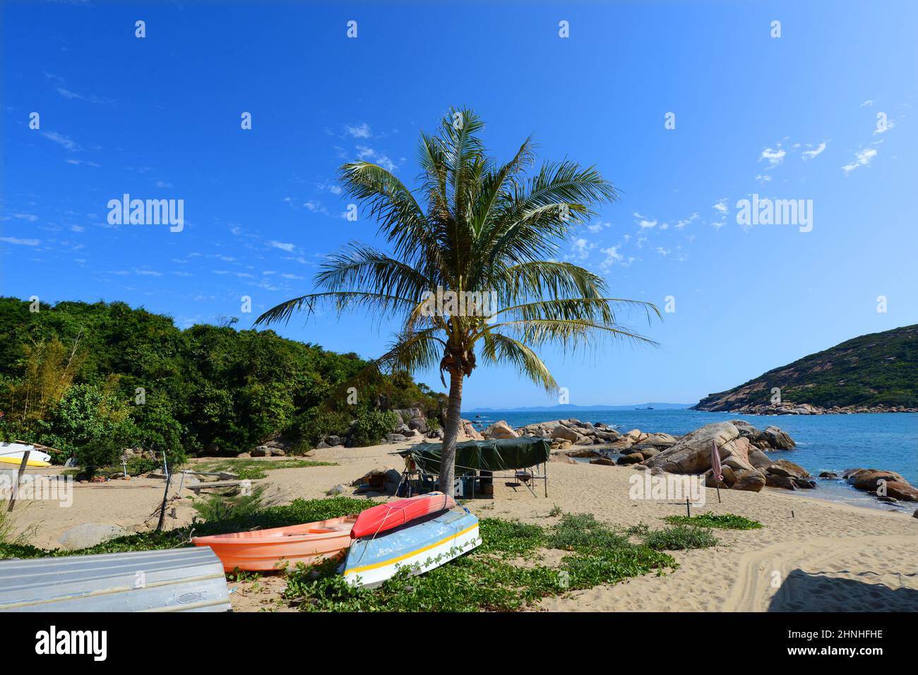 Yung Shue ha Beach a Shek Pai WAN, Isola di Lamma, Hong Kong. Foto Stock