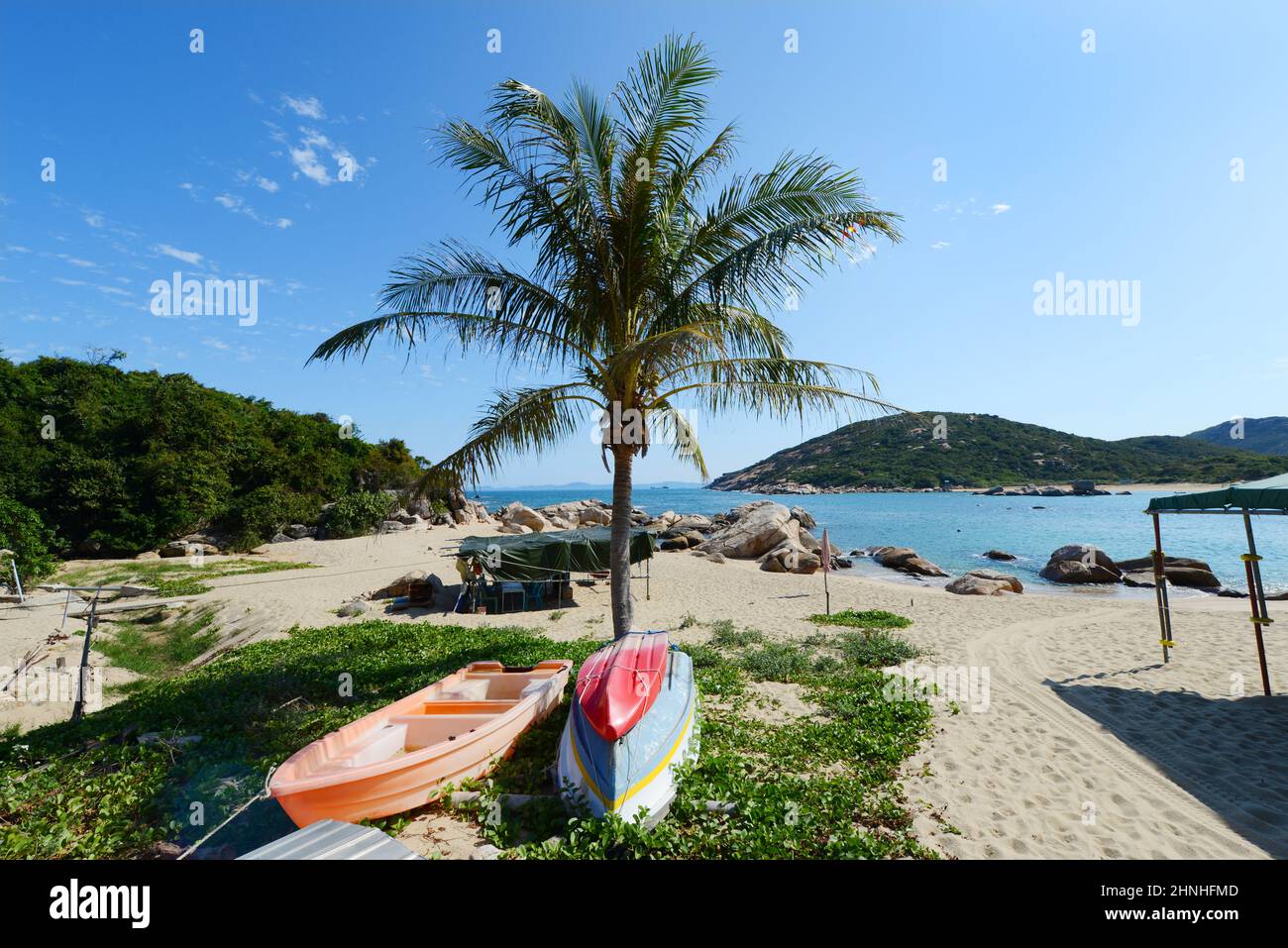 Yung Shue ha Beach a Shek Pai WAN, Isola di Lamma, Hong Kong. Foto Stock