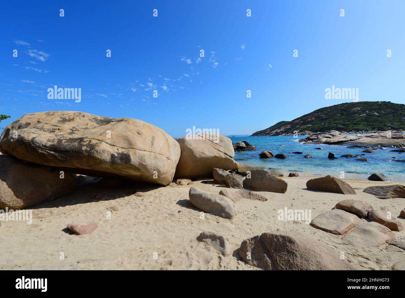 Yung Shue ha Beach a Shek Pai WAN, Isola di Lamma, Hong Kong. Foto Stock