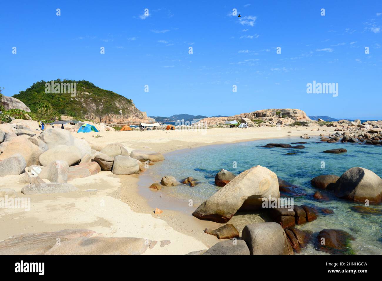 Yung Shue ha Beach a Shek Pai WAN, Isola di Lamma, Hong Kong. Foto Stock