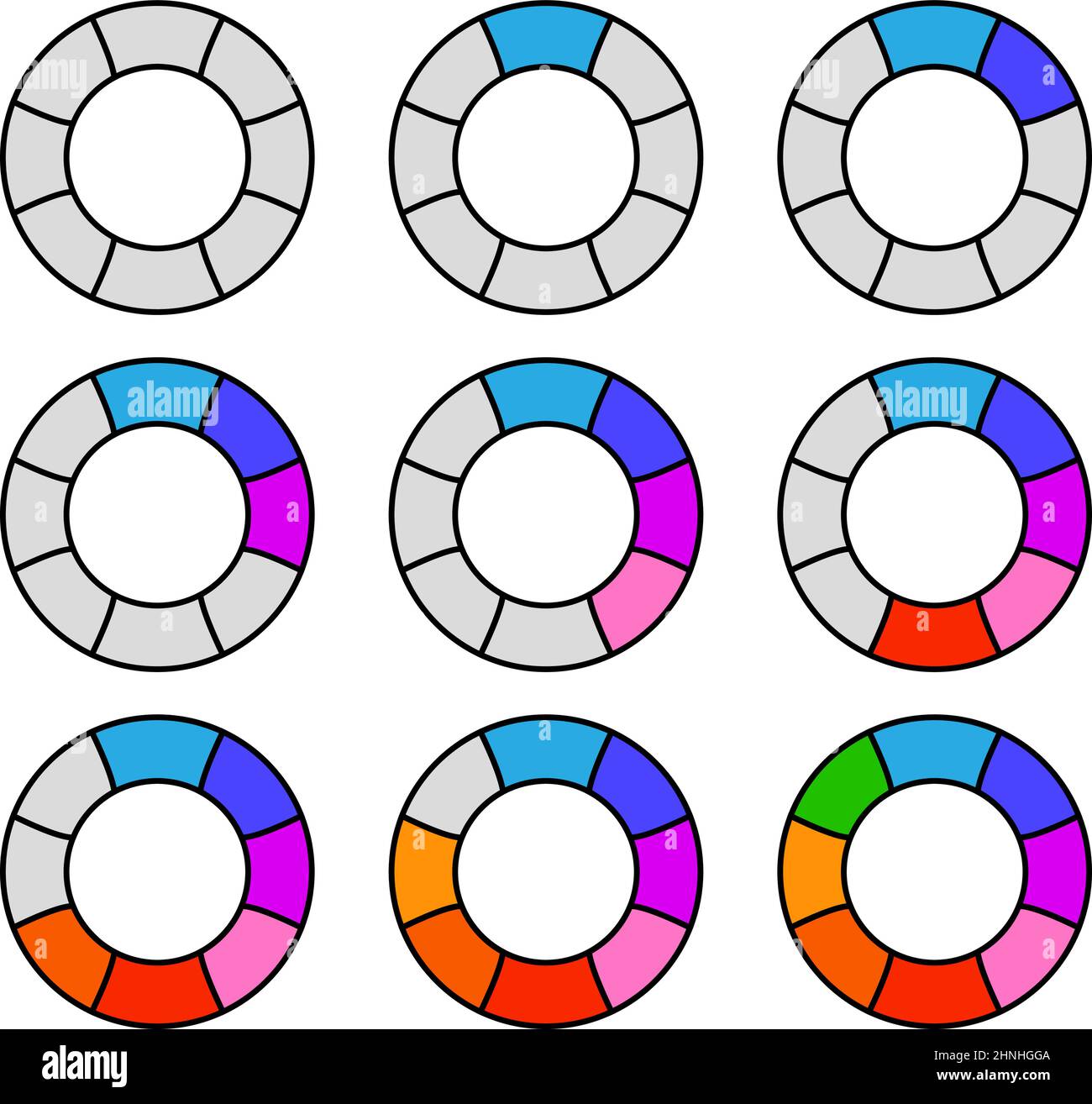 Circolare, grafico a torta circolare, infografica del grafico a torta, elemento di presentazione. Forma circolare divisa e segmentata - illustrazione vettoriale dello stock, grafica clip-art Illustrazione Vettoriale