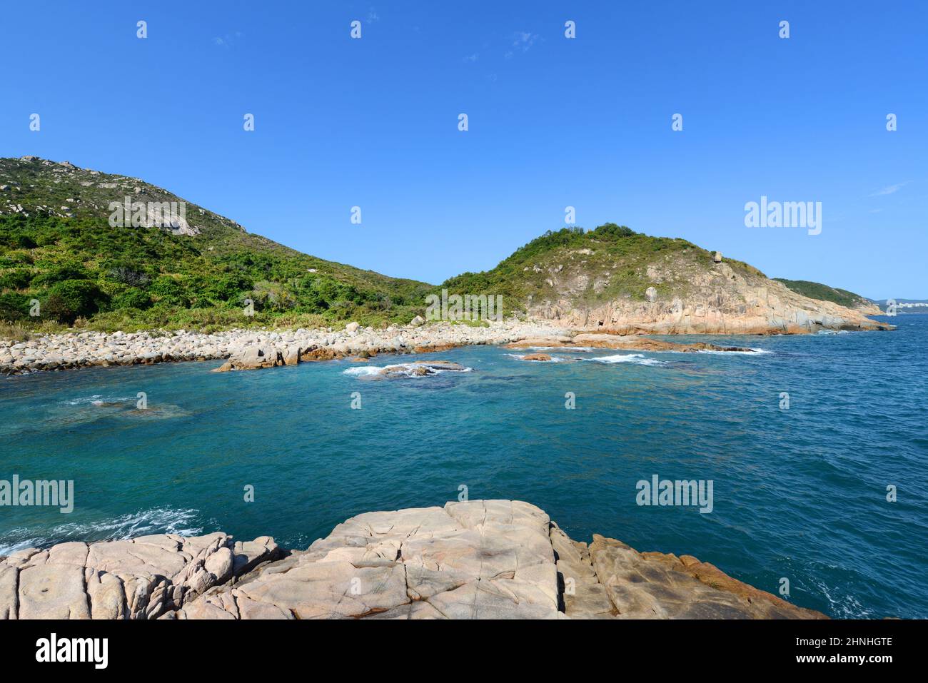 Yung Shue ha Beach a Shek Pai WAN, Isola di Lamma, Hong Kong. Foto Stock
