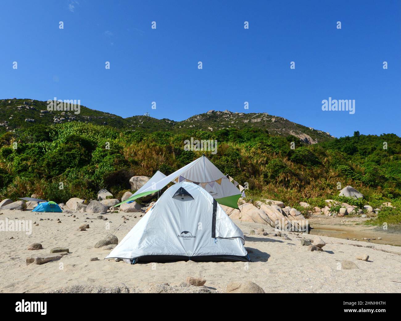 Yung Shue ha Beach a Shek Pai WAN, Isola di Lamma, Hong Kong. Foto Stock
