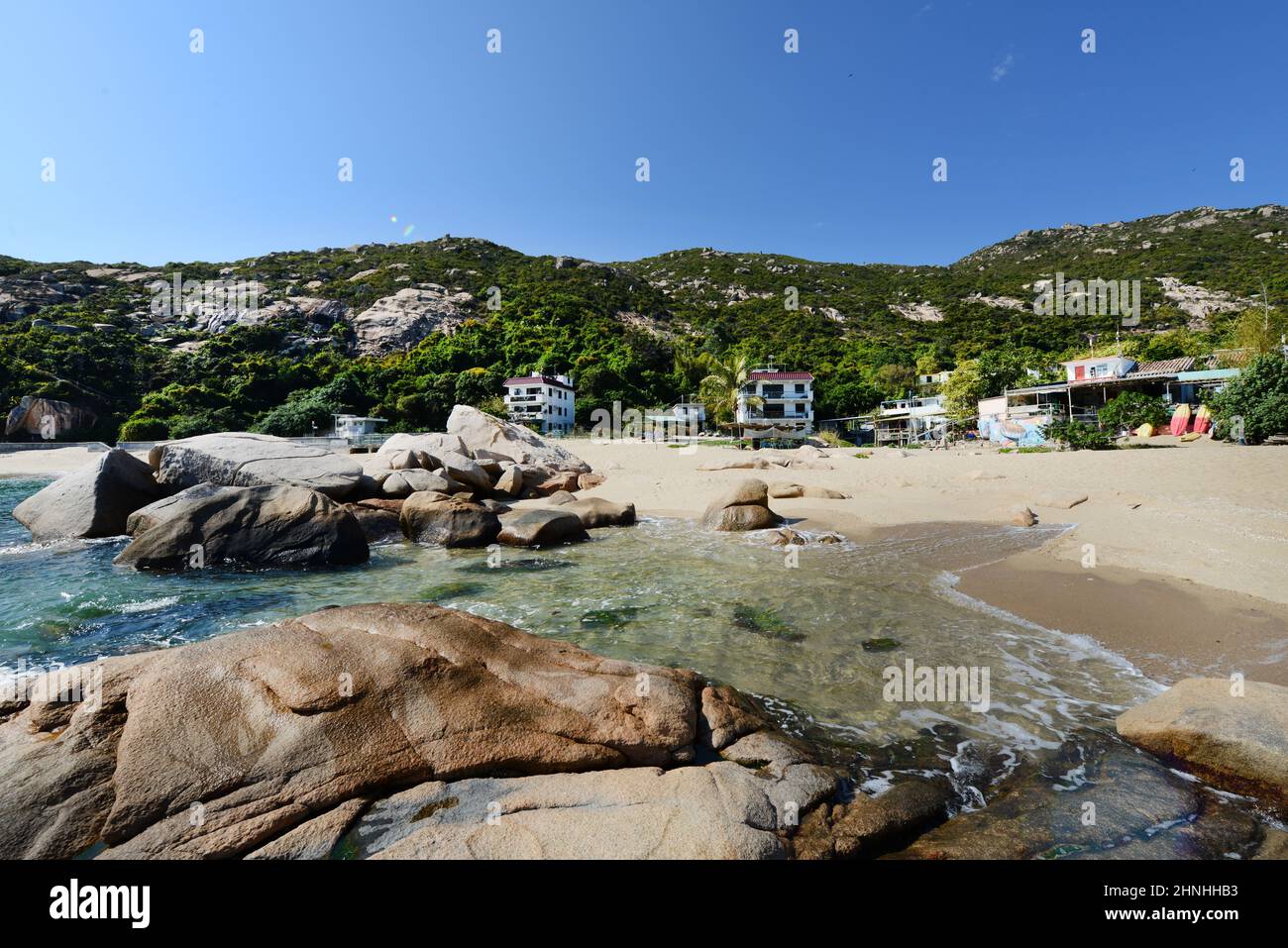Yung Shue ha Beach a Shek Pai WAN, Isola di Lamma, Hong Kong. Foto Stock