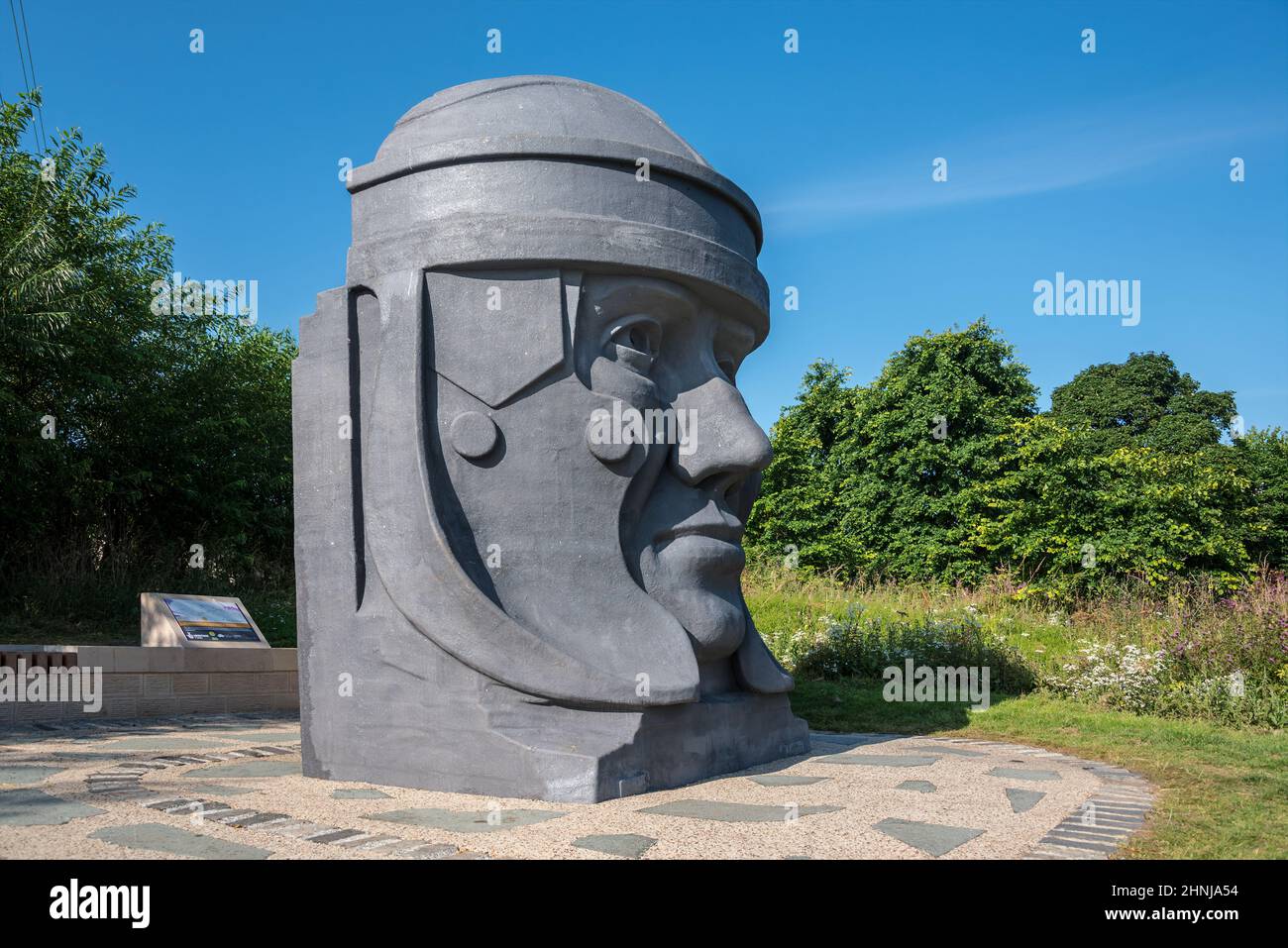 Aurelius, busto della testa romana, a Lambhill Stables, Glasgow, Scozia. Foto Stock