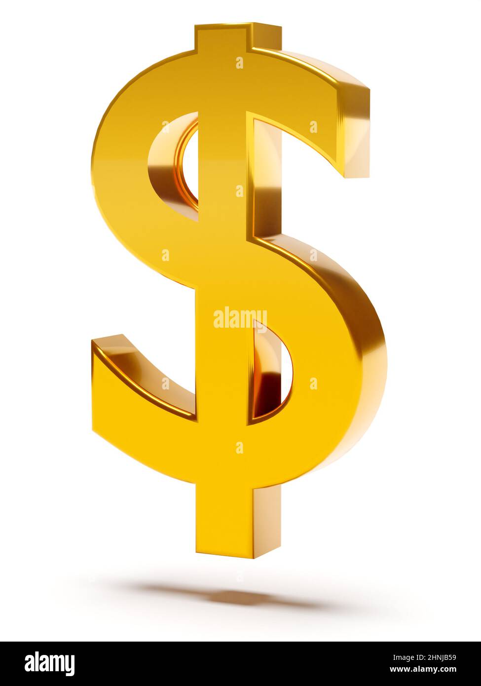 Segno del dollaro d'oro. Simbolo finanziario e commerciale. 3d rendering Foto Stock