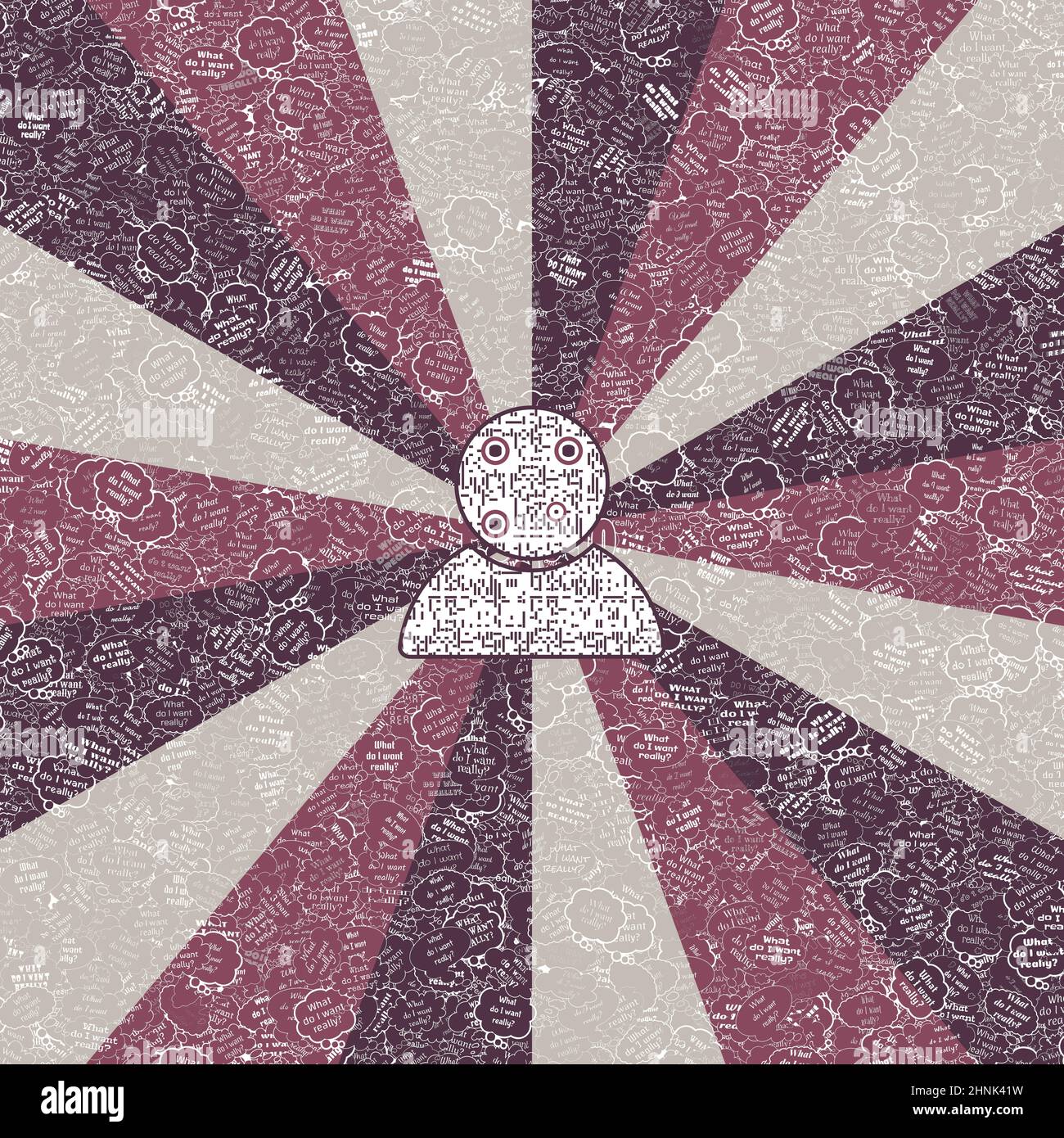 Codice QR a forma di uomo in forme geometriche in tonalità di grigio, rosa e magenta Foto Stock