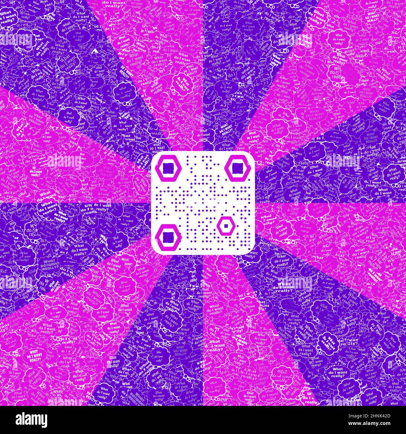 Codice QR a forma di squre in forme geometriche in tonalità di blu e magenta Foto Stock