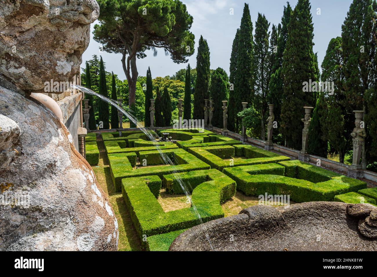 Fontana nei Giardini di Villa Farnese Foto Stock