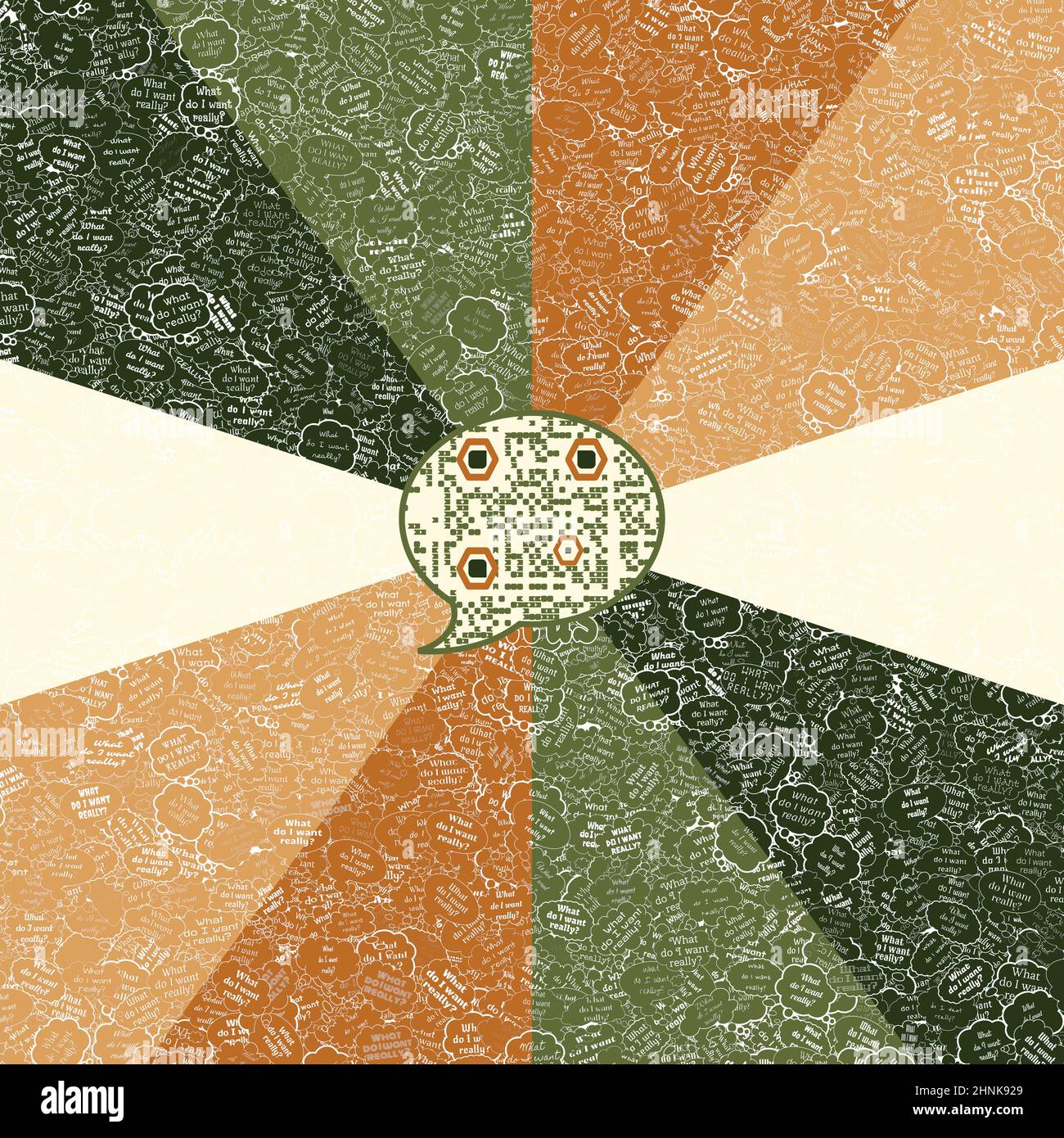 Codice QR a forma di chat con forme geometriche in tonalità colorate Foto Stock