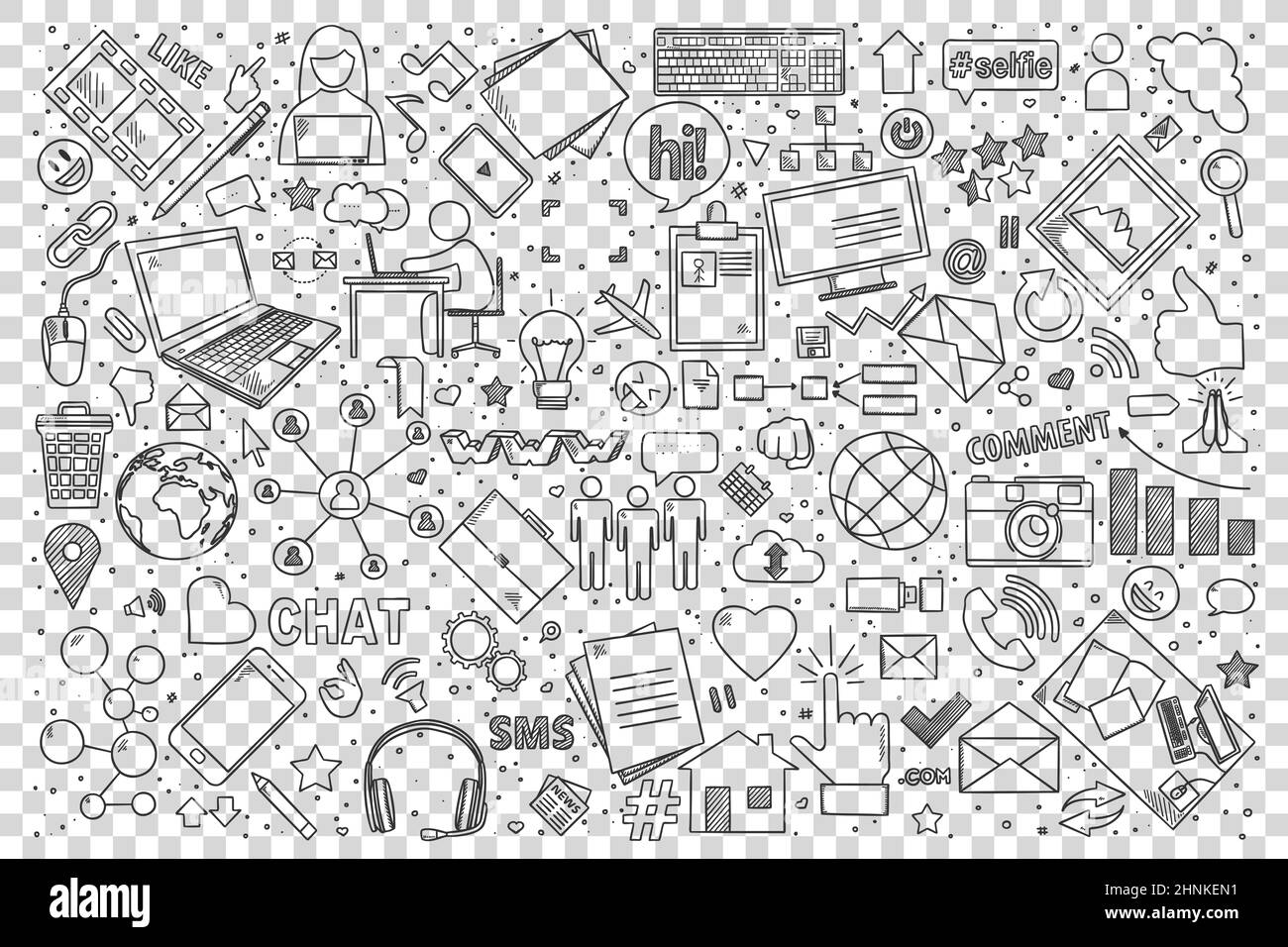 Set di doodle sui social media Foto Stock