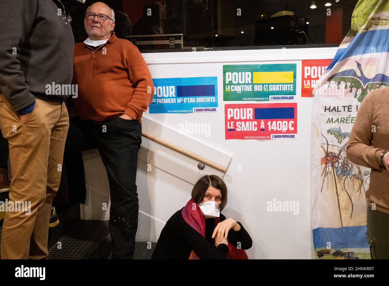 Francia, Bretagna, Ploufragan il 2022-02-10. Nell'ambito della campagna di Jean-Luc Melenchon per le elezioni presidenziali, Francia Insoumise riunione a Ploufr Foto Stock