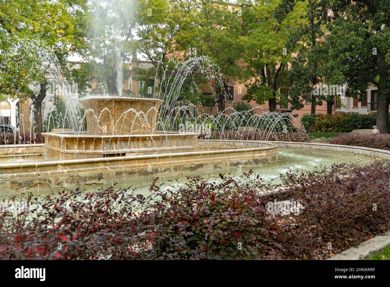 Dettaglio paesaggio Fontana a Rovigo, Italia. Vecchia fontana di marmo. Foto Stock