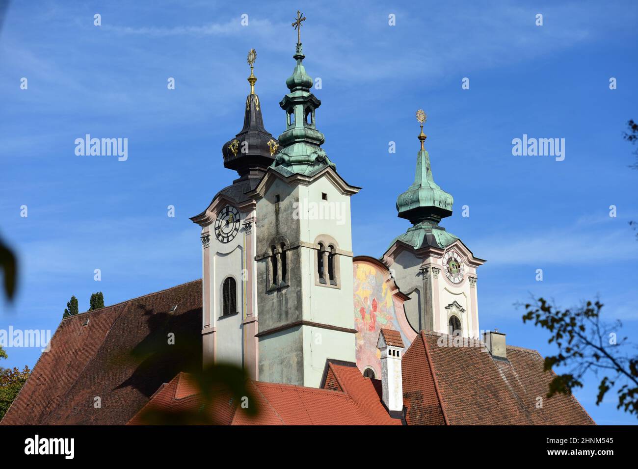 Silhouette der Stadt Steyr (Oberösterreich, Österreich) - Silhouette della città di Steyr (Austria superiore, Austria) Foto Stock