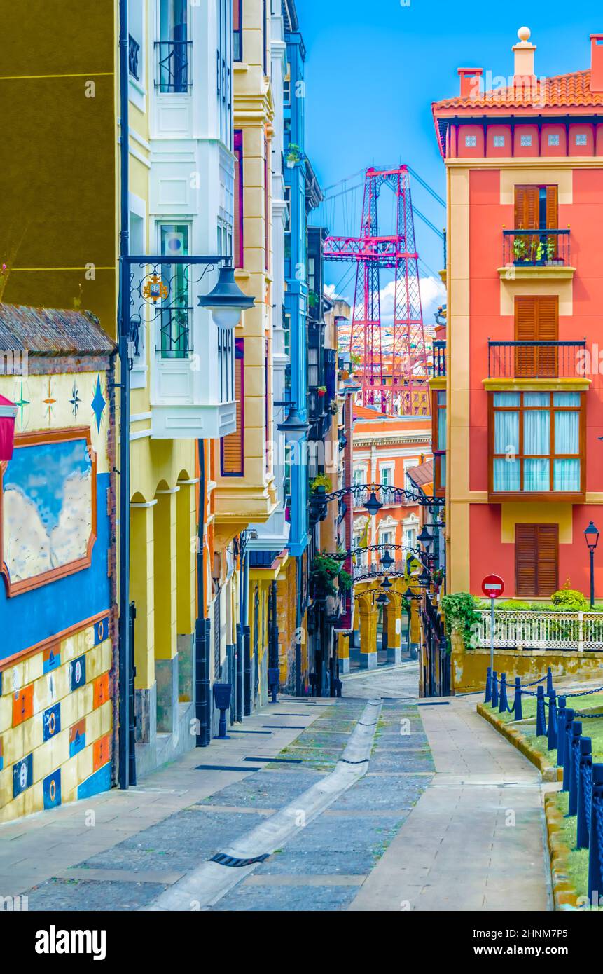Facciate colorate in Portugalete, Paesi Baschi, Spagna Foto Stock