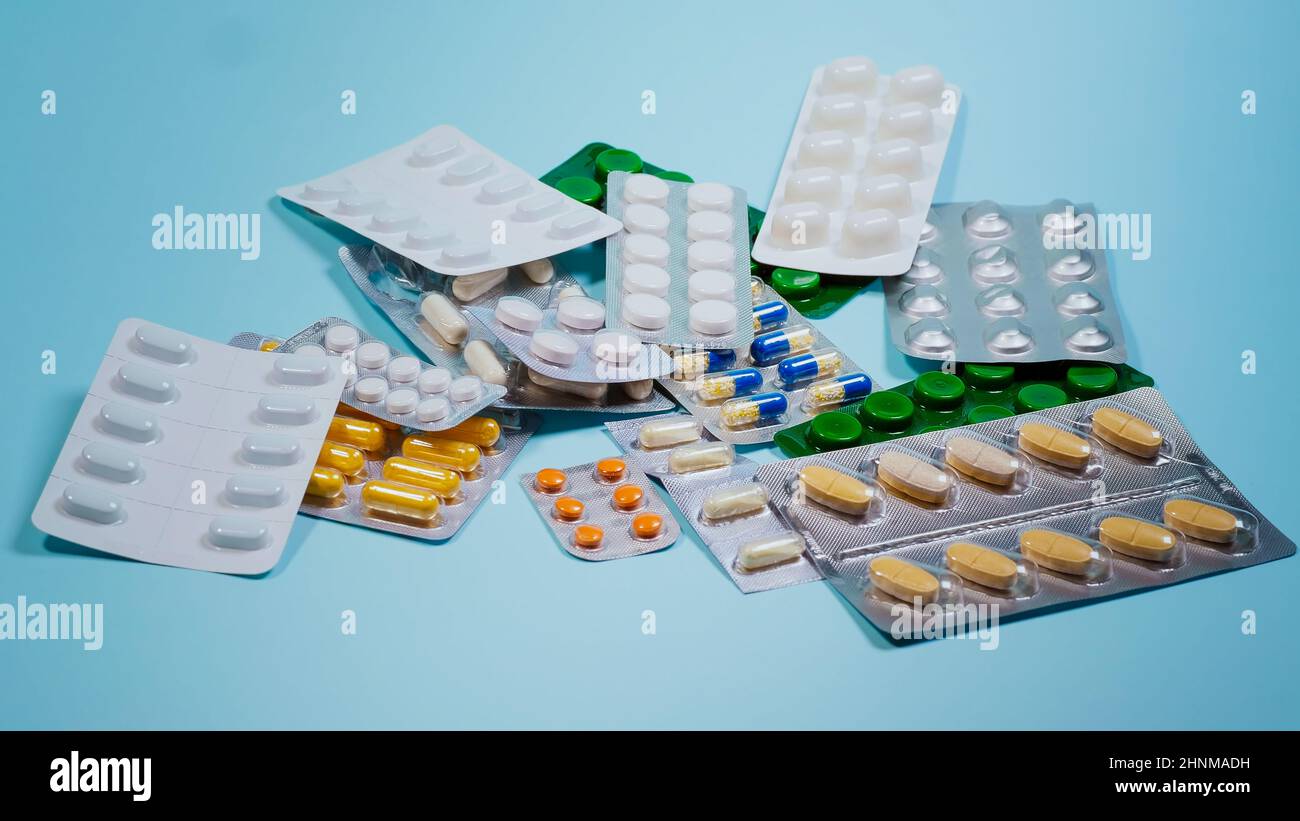 Primo piano delle compresse blister Foto Stock