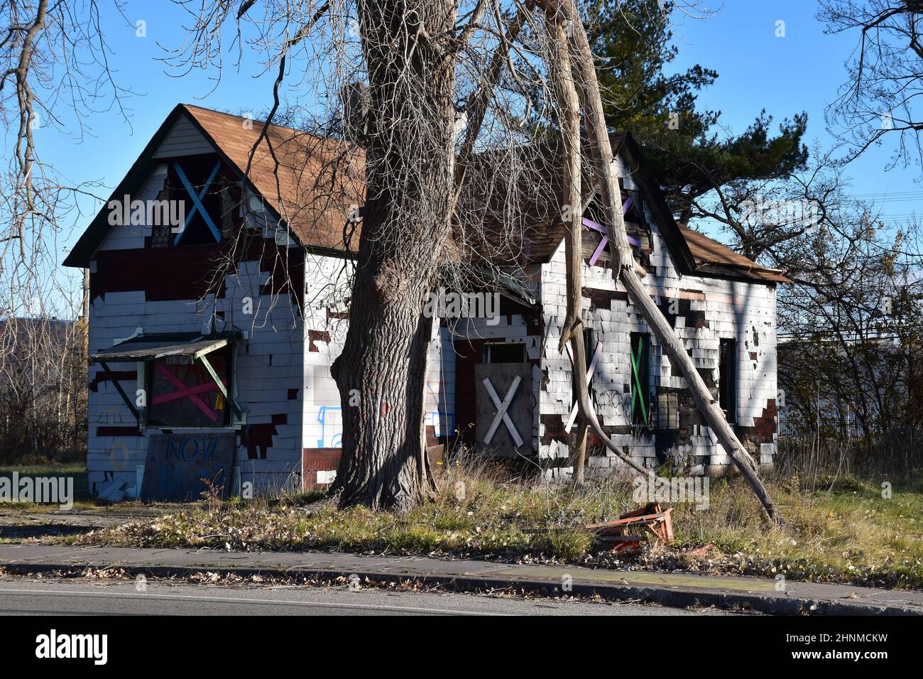 Il progetto Heidelberg su Heidelberg St, creato da Tiree Guyton & Family nel quartiere McDougall-Hunt di Detroit, Michigan, USA. Foto Stock