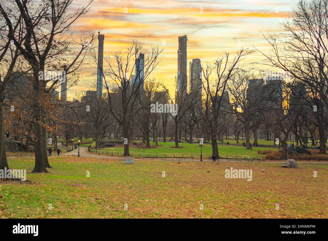 Tramonto invernale a Central Park Foto Stock