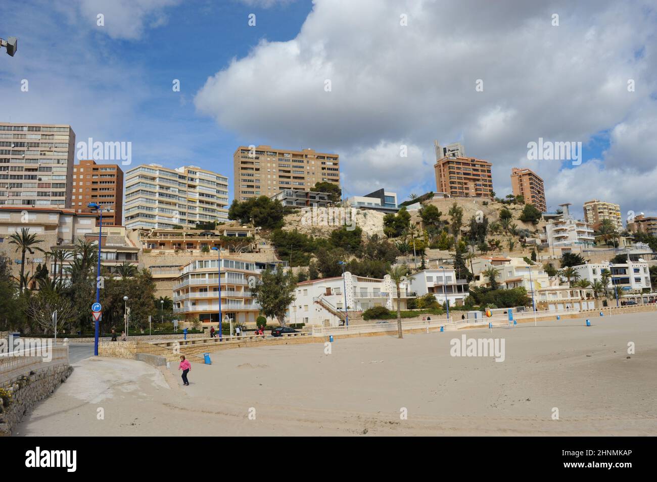 Facciate di case, skyline, grattacieli, paesaggi urbani a Benidorm, provincia di Alicante, Costa Blanca, Spagna, 12 marzo 2013 Foto Stock