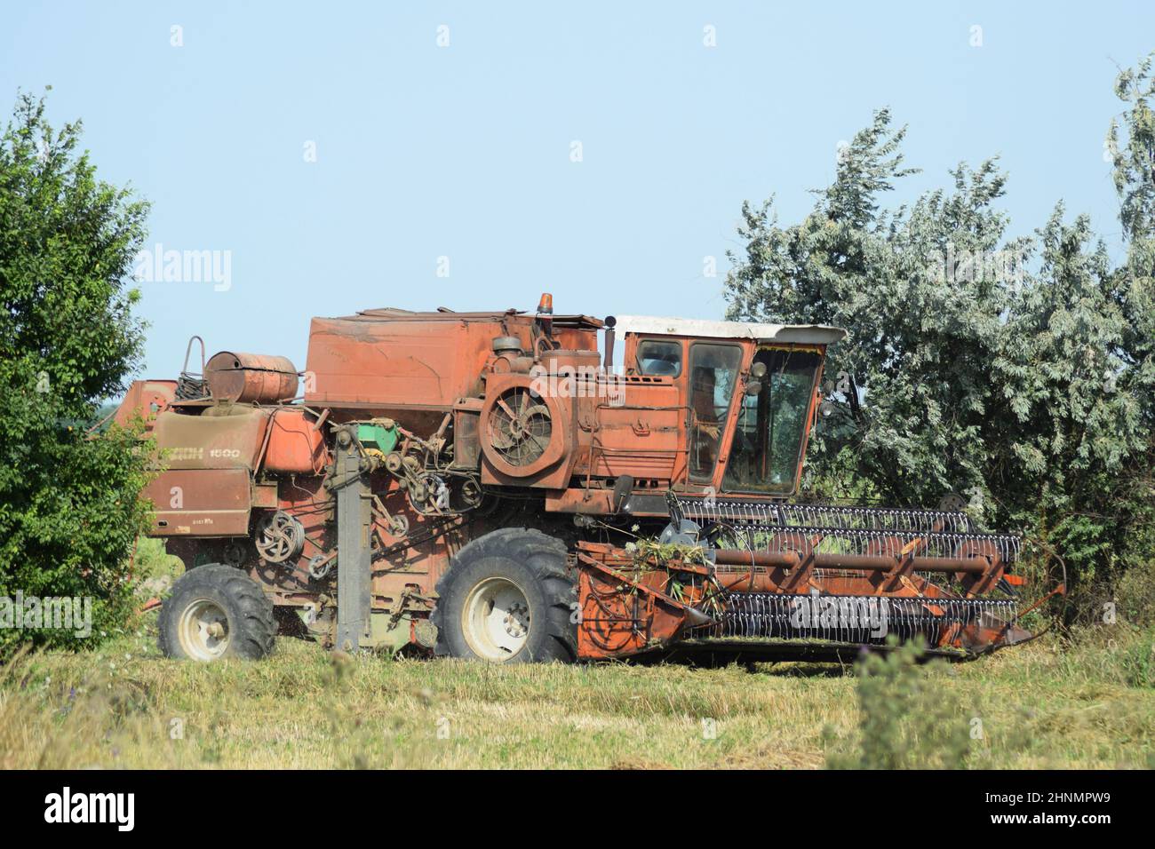 Trebbiatrici mietitrebbia. Macchine agricole. Foto Stock