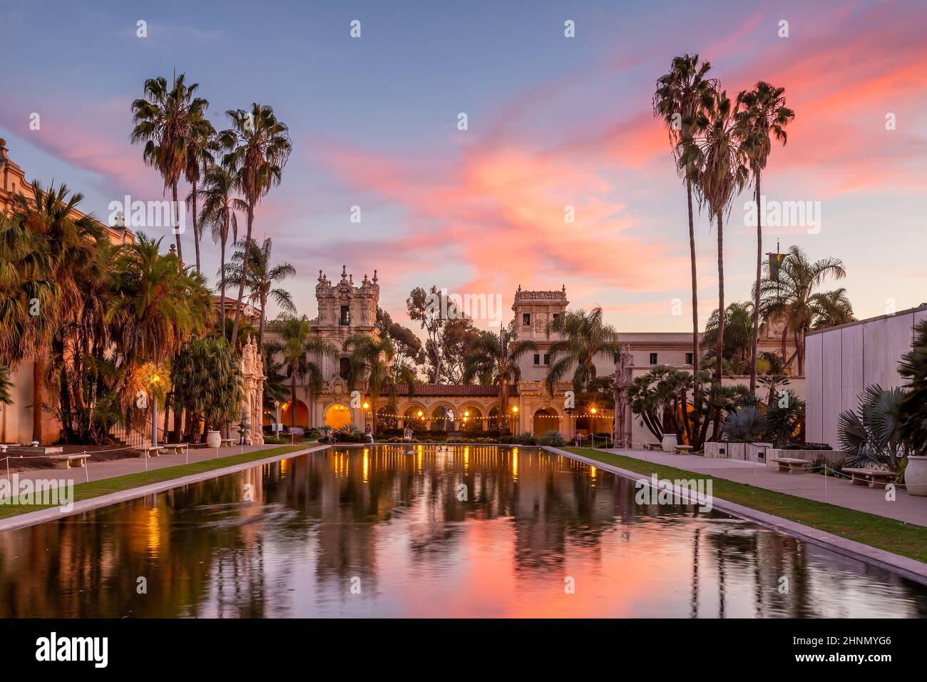 Parco pubblico di San Diego Balboa al tramonto in California Foto Stock