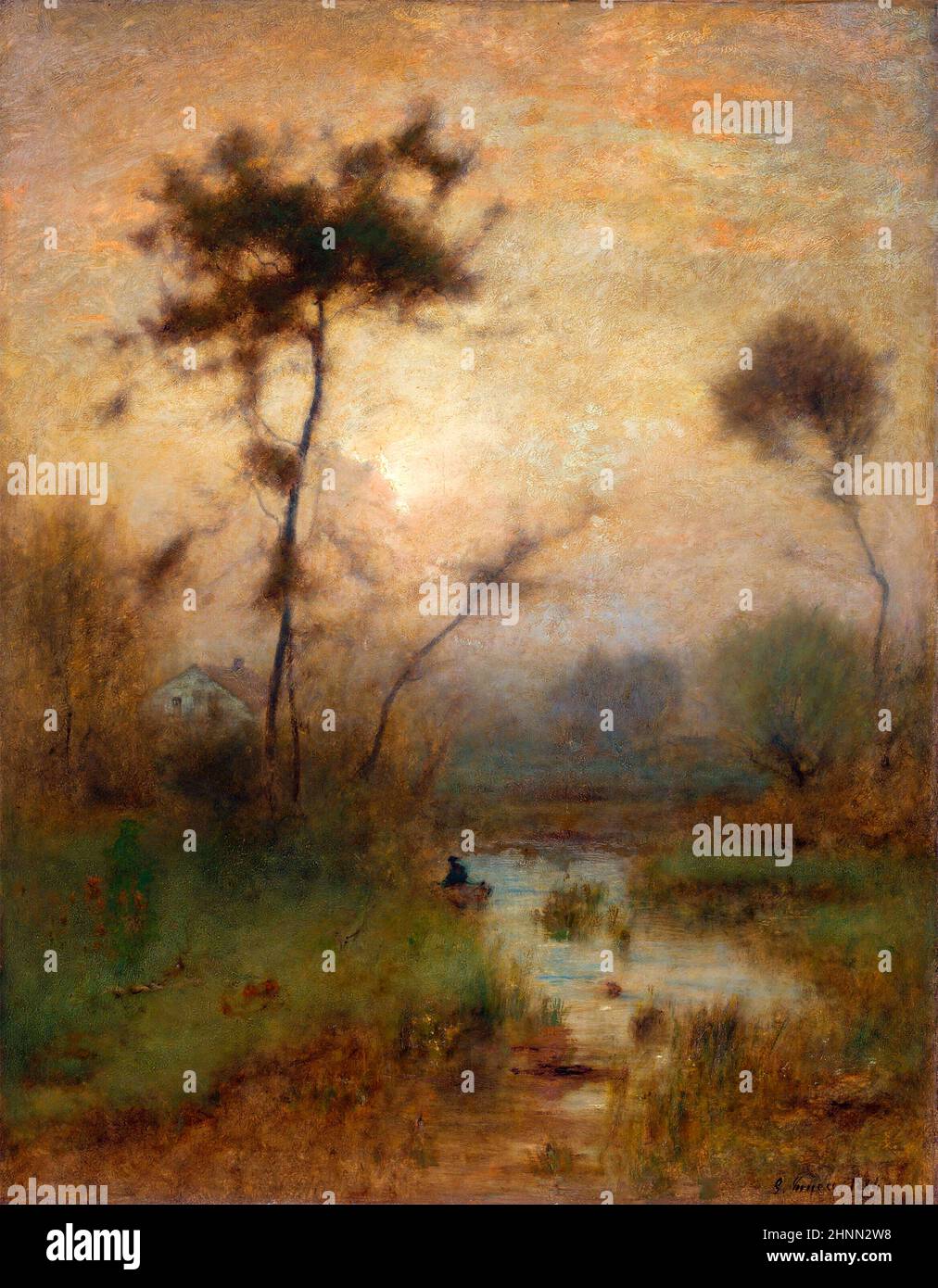 Una mattinata d'Argento dell'artista del paesaggio americano, George Inness (1825-1894), olio su tela, 1886 Foto Stock