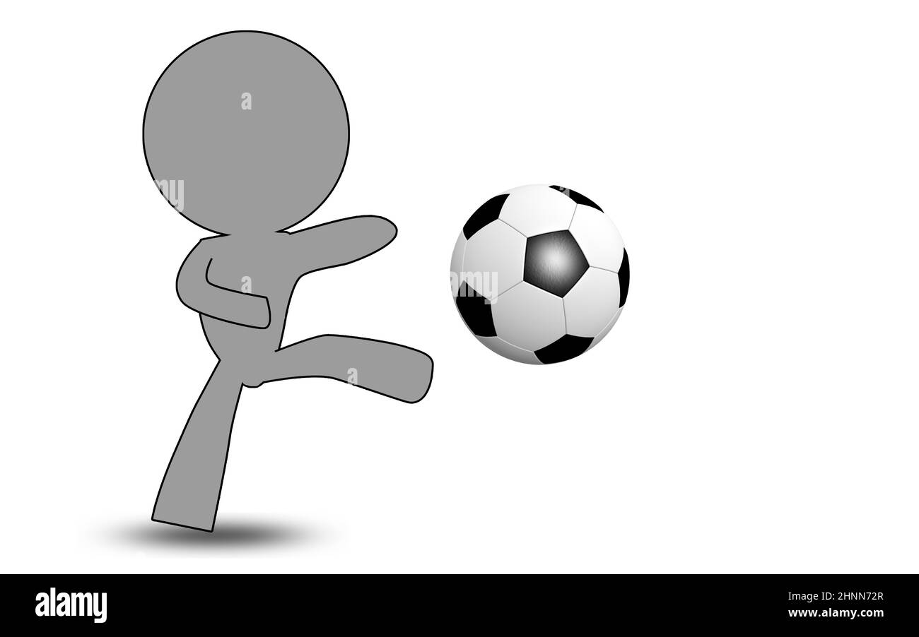 Burattini che giocano calcio isolato su sfondo bianco, rendering 3D Foto Stock