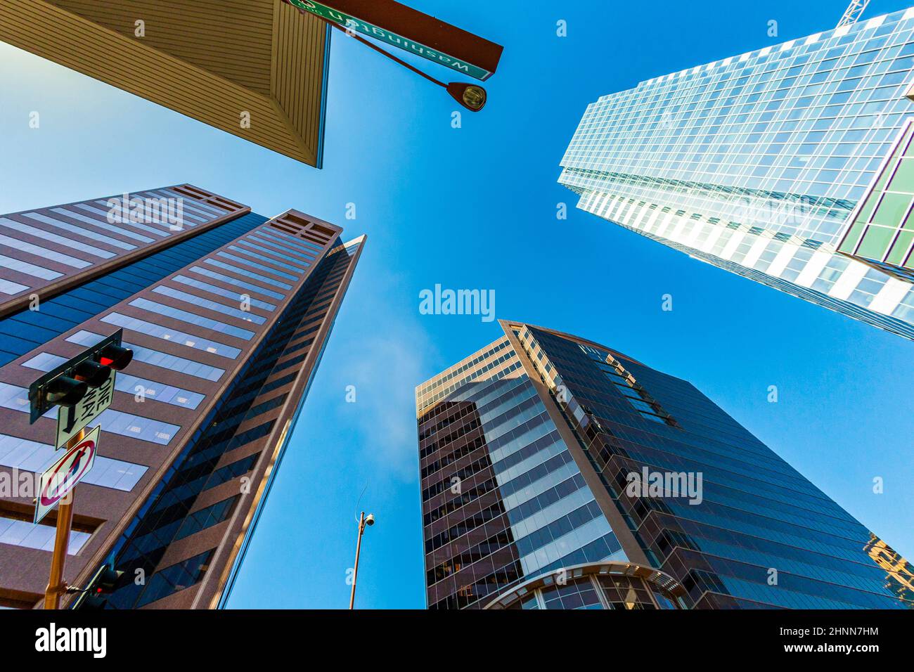 Prospettiva dei grattacieli nel centro di Phoenix Foto Stock