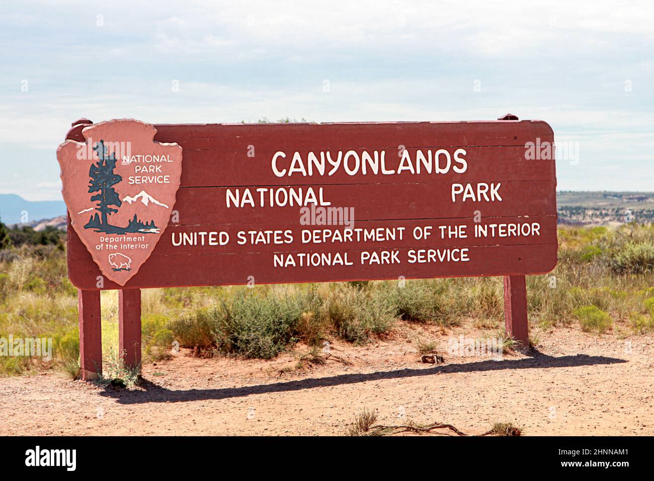 Cartello d'ingresso per il Canyonlands National Park vicino a Moab, USA Foto Stock