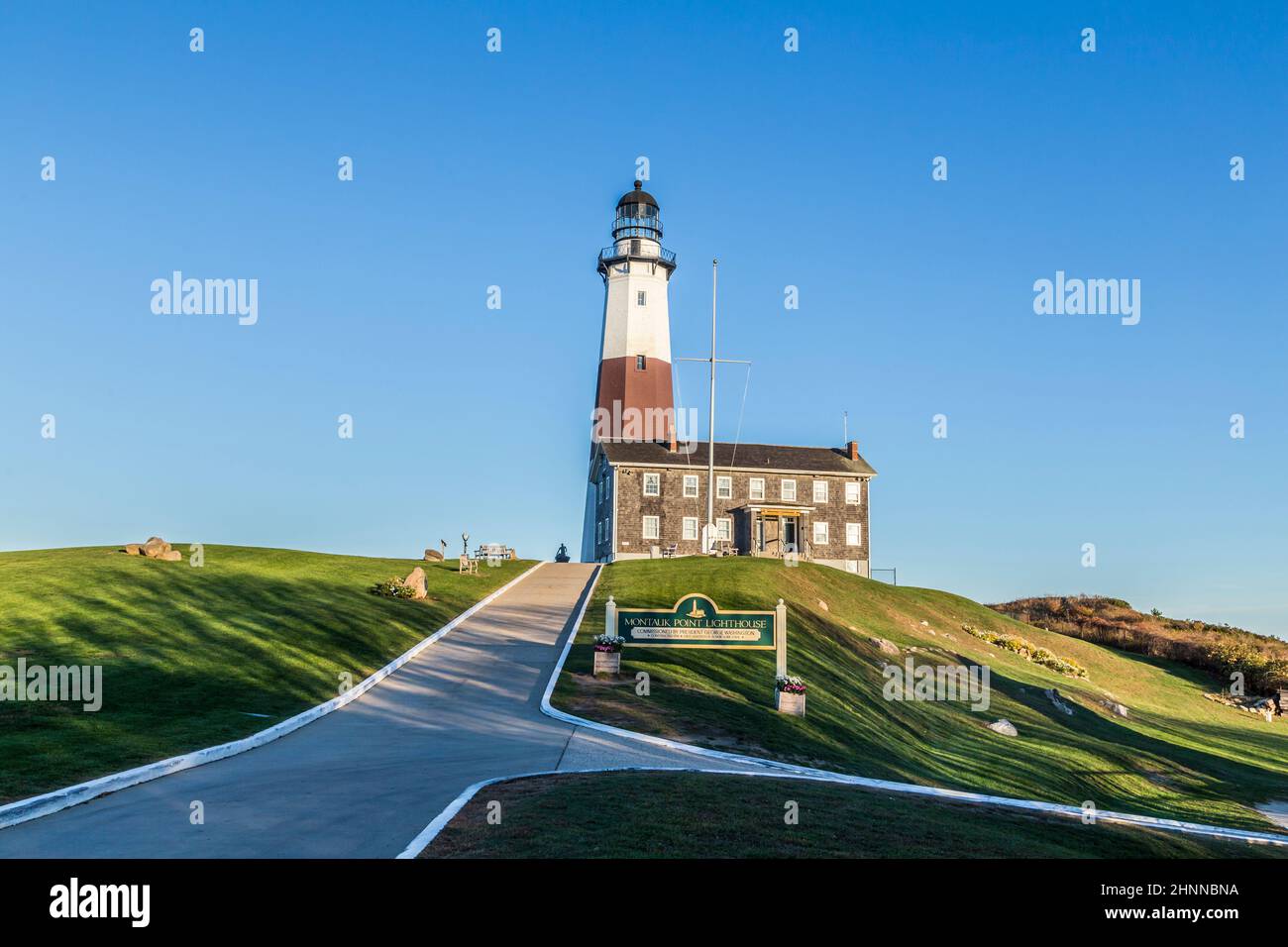 Montauk Point Luce, Faro, Long Island, New York, la contea di Suffolk Foto Stock