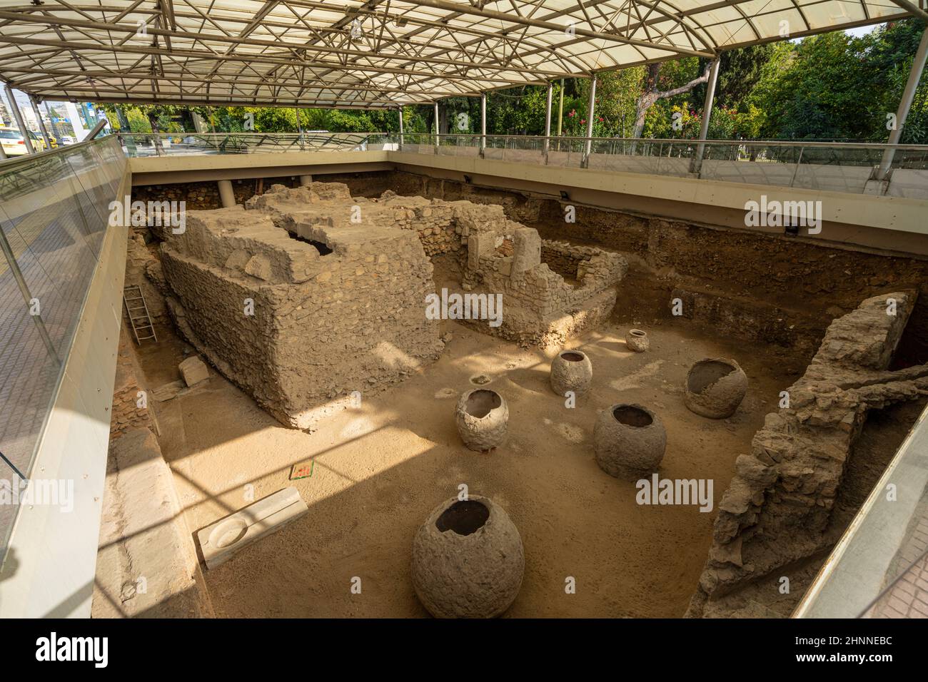 Sito archeologico di terme romane ad Atene Foto Stock