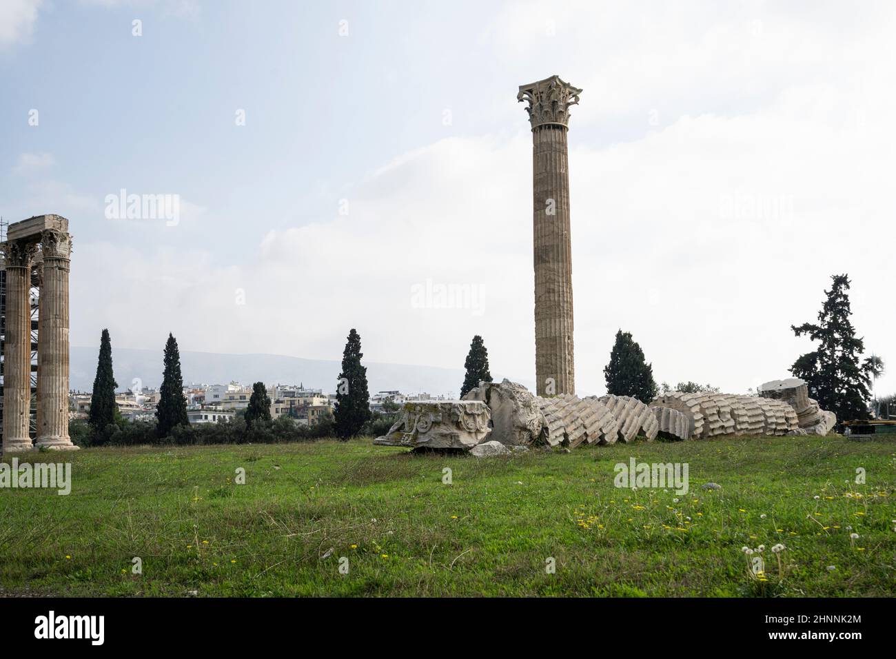 Tempio di Zeus Olimpio ad Atene, Grecia Foto Stock