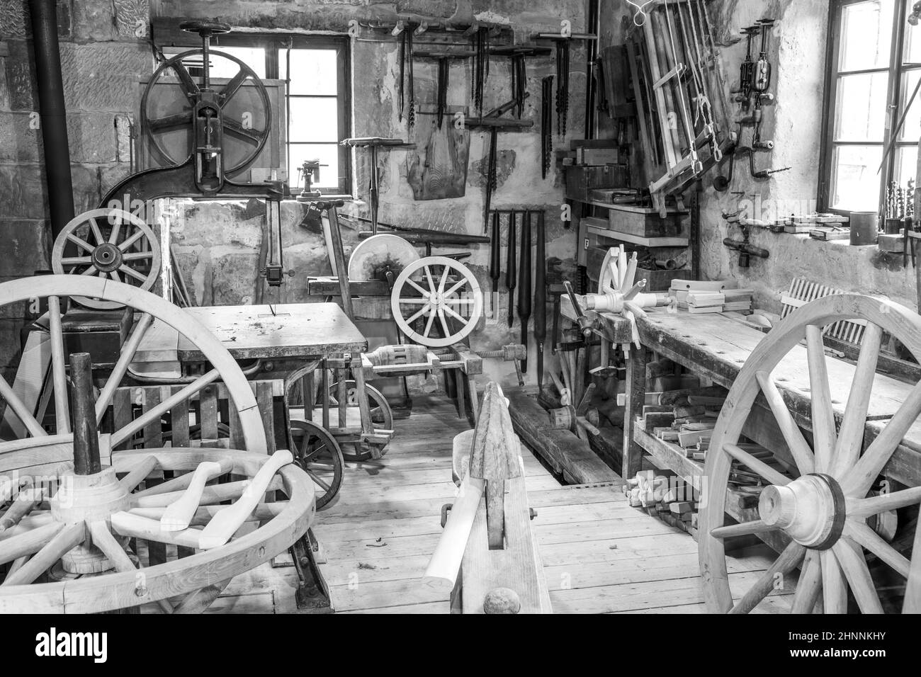 Il laboratorio di wheel makers a Hessenpark a Neu Anspach. Dal 1974, i lavori tradizionali sono esposti al Museo Foto Stock