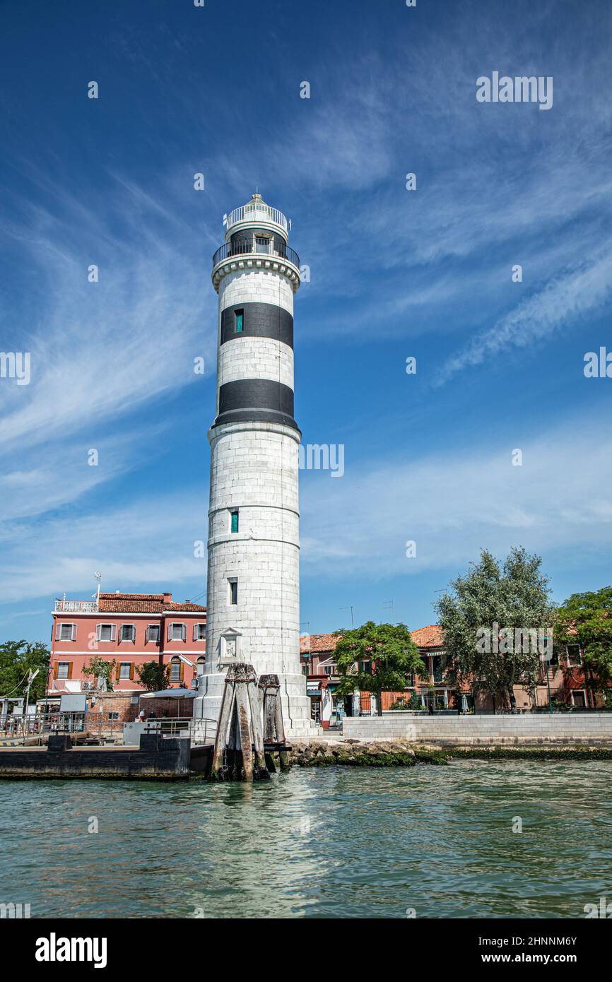 faro di Murano, l'isola di venezia con la storica industria della soffiatura del vetro. Foto Stock