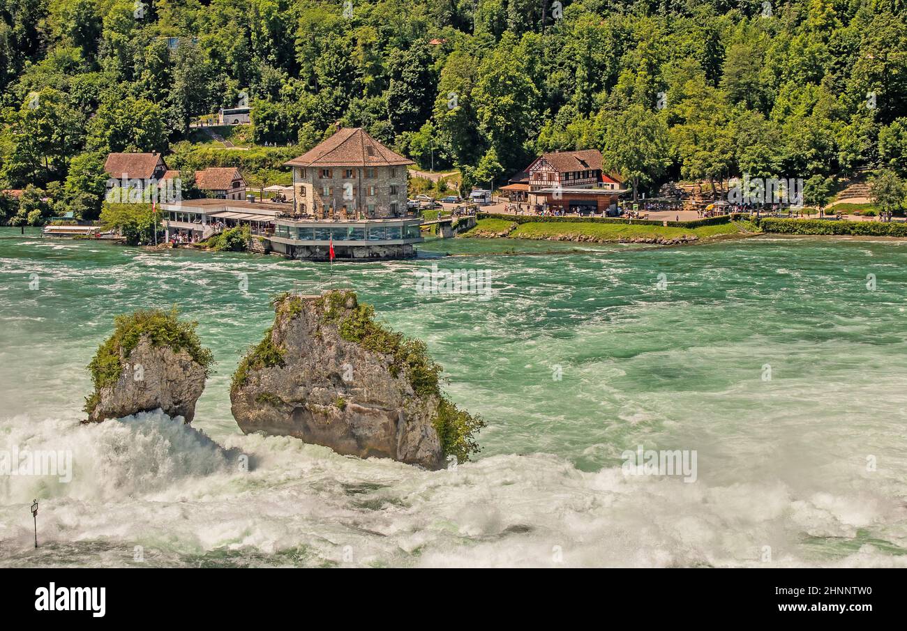 Rheinfall mit Schlössli Wörth bei Schaffhausen, Schweiz Foto Stock