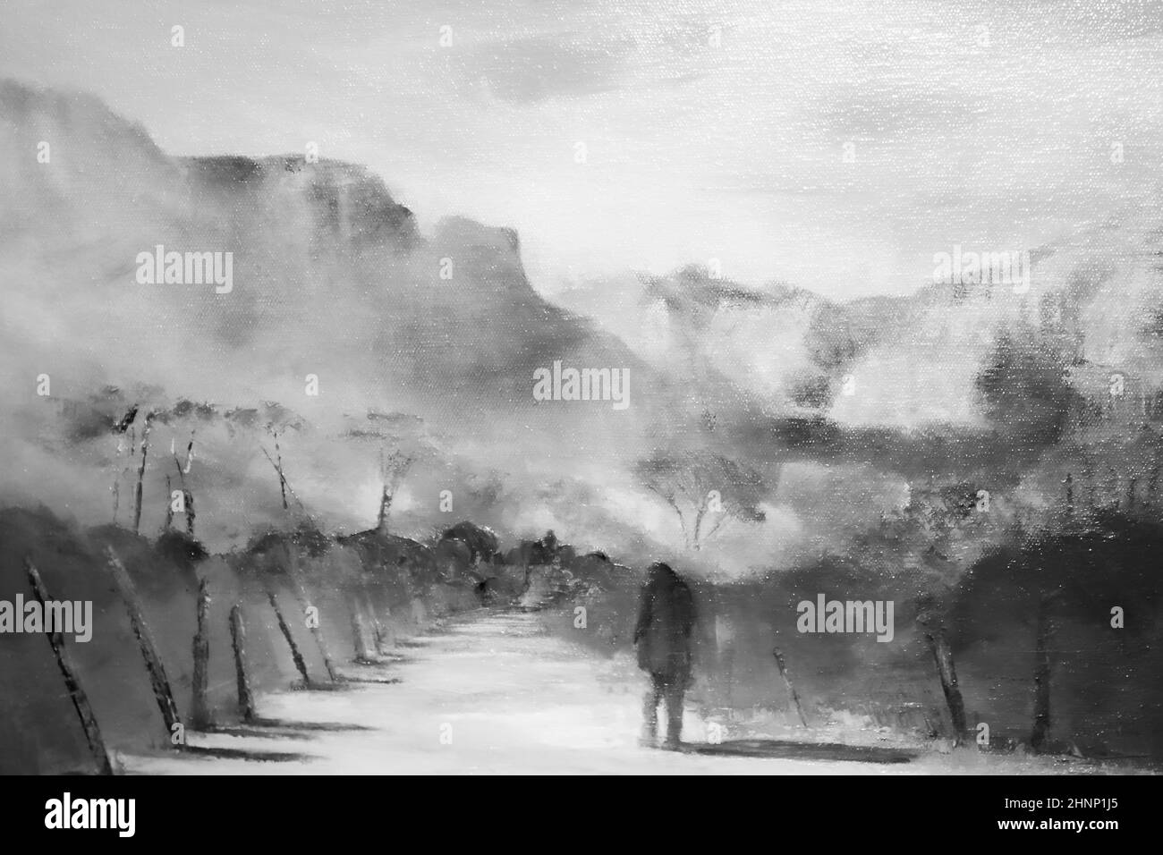 Grafica in bianco e nero dall'Africa. Montagne e solitudine. Foto Stock