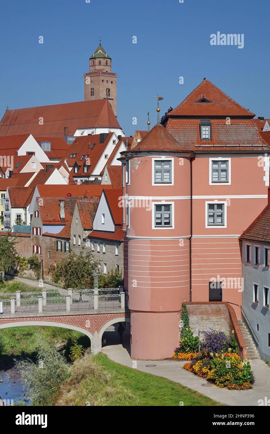 Germania, Baviera, Donauwörth, sede della contea, Liebfrauenmünster, Porta della città, viaggio Foto Stock