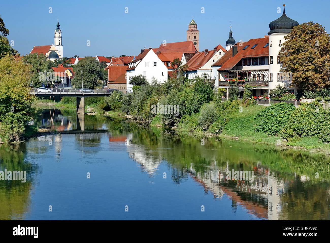 Germania, Baviera, Donauwörth, sede della contea, monastero benedettino, Liebfrauenmünster, fiume Wörnitz, viaggio Foto Stock