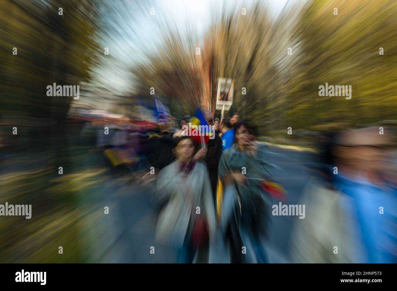 BUCAREST, ROMANIA - 10 NOVEMBRE 2013: Manifestazione pacifica per la monarchia a Bucarest, Romania Foto Stock