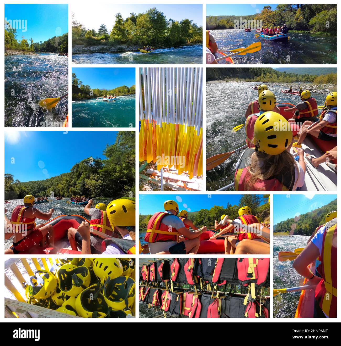 Rafting sulle rapide del fiume Manavgat a Koprulu Canyon, Turchia. Foto Stock